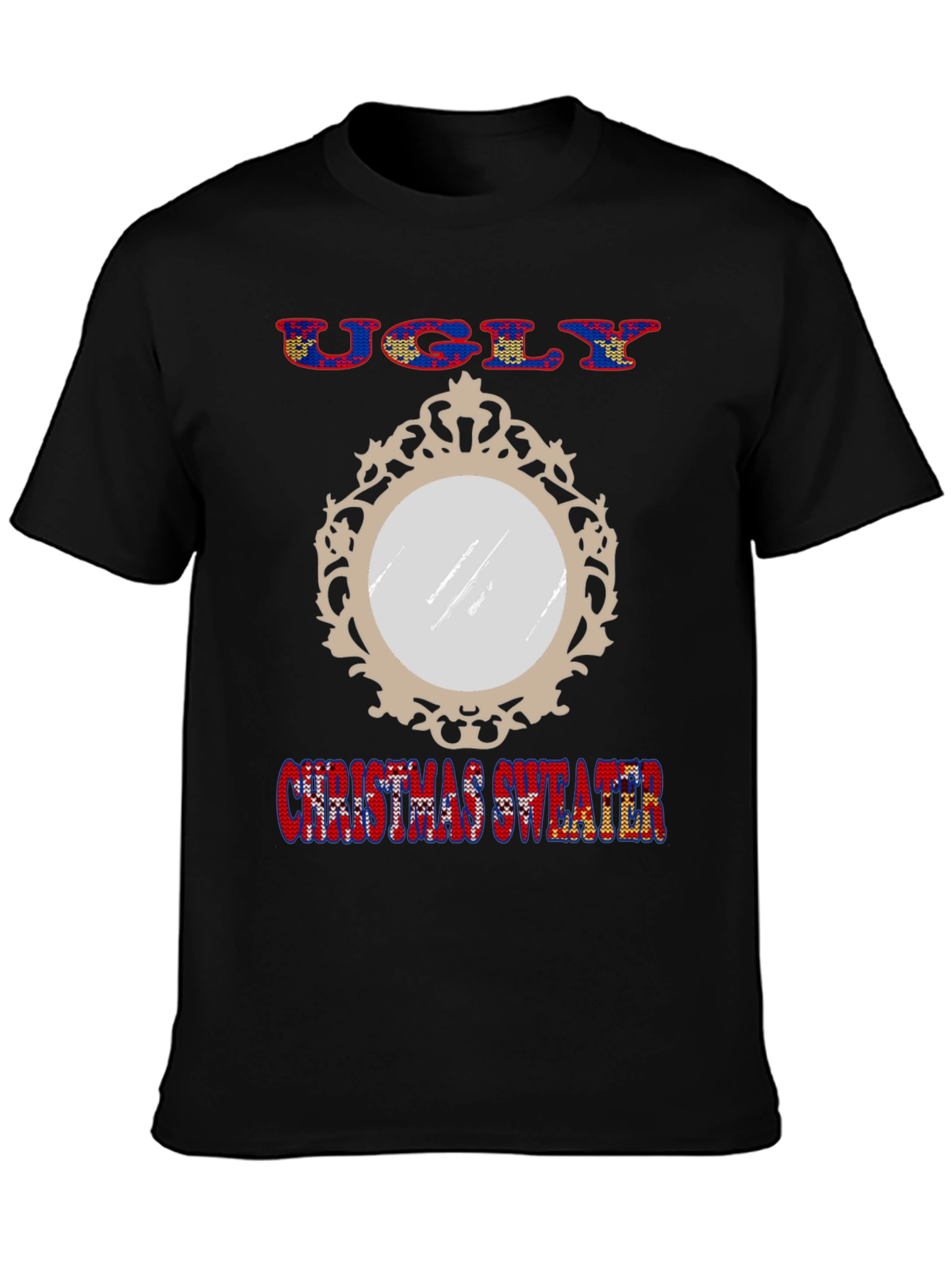 Ugly Christmas Sweater Mirror Graphic T-Shirt