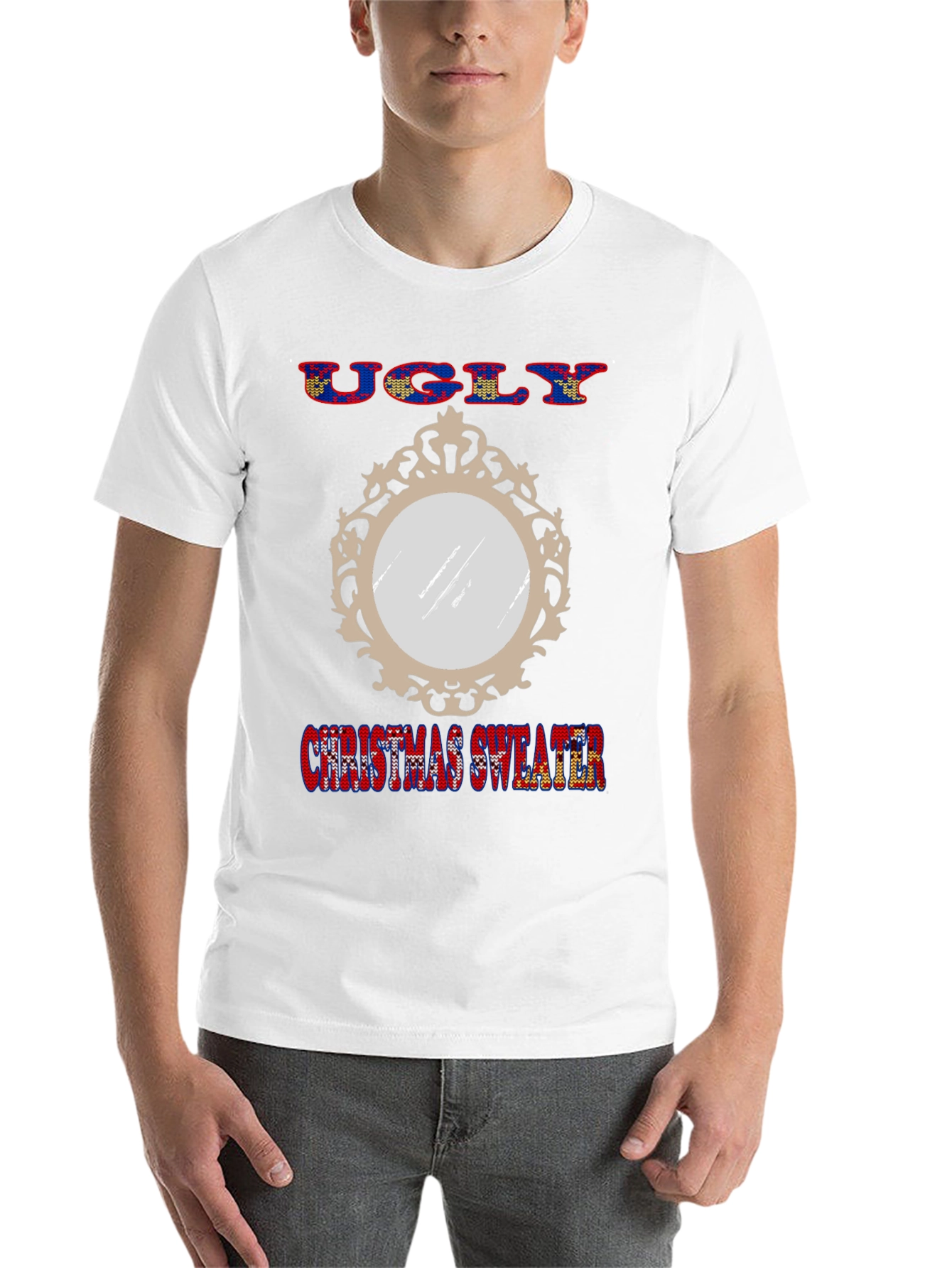 Ugly Christmas Sweater Mirror Graphic T-Shirt