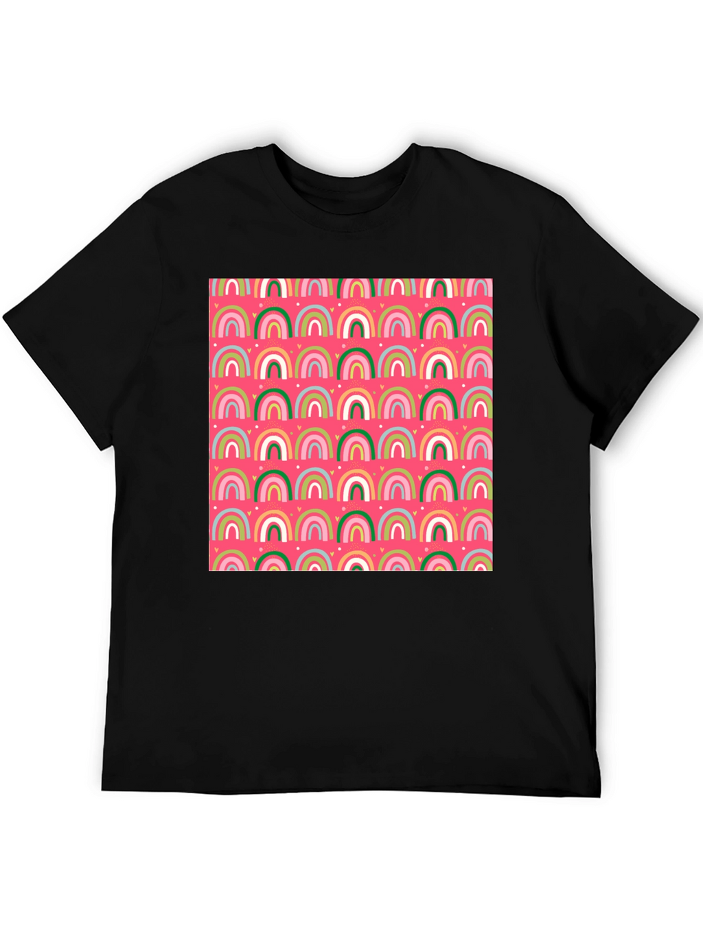 Rainbow Heart Pattern Crew Neck T-Shirt