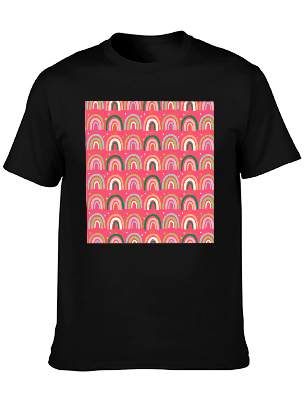 Rainbow Heart Pattern Crew Neck T-Shirt