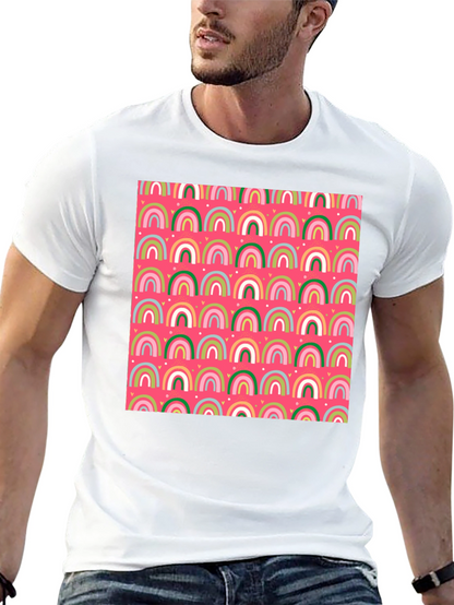 Rainbow Heart Pattern Crew Neck T-Shirt