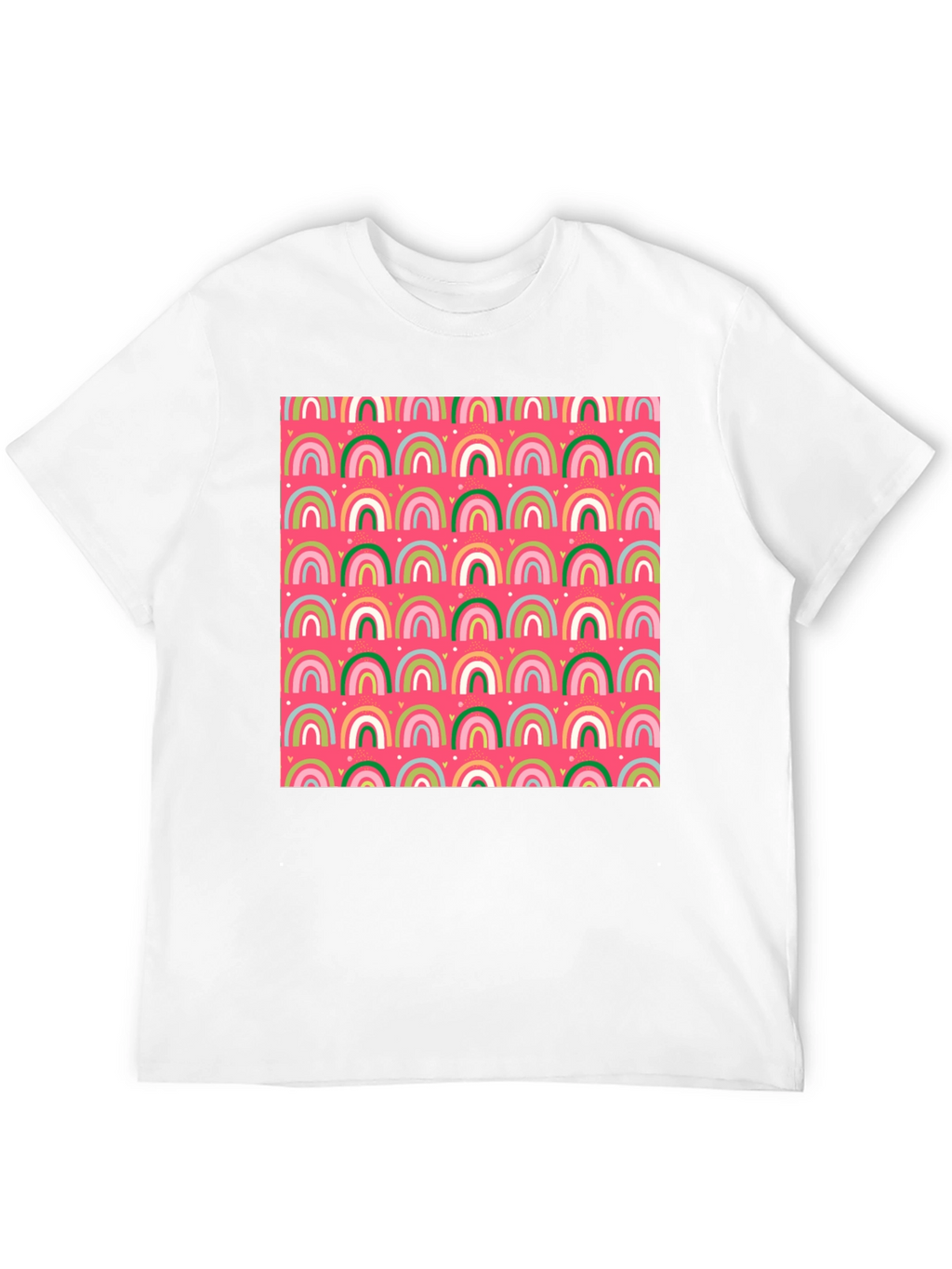 Rainbow Heart Pattern Crew Neck T-Shirt