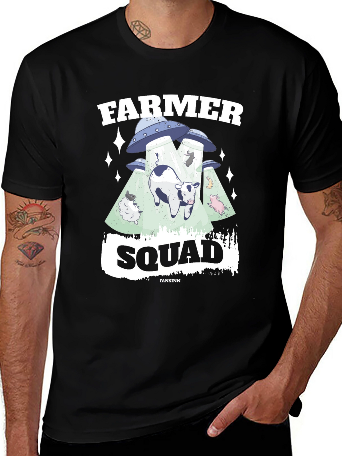 Farmer Squad Alien Abduction Graphic T-Shirt