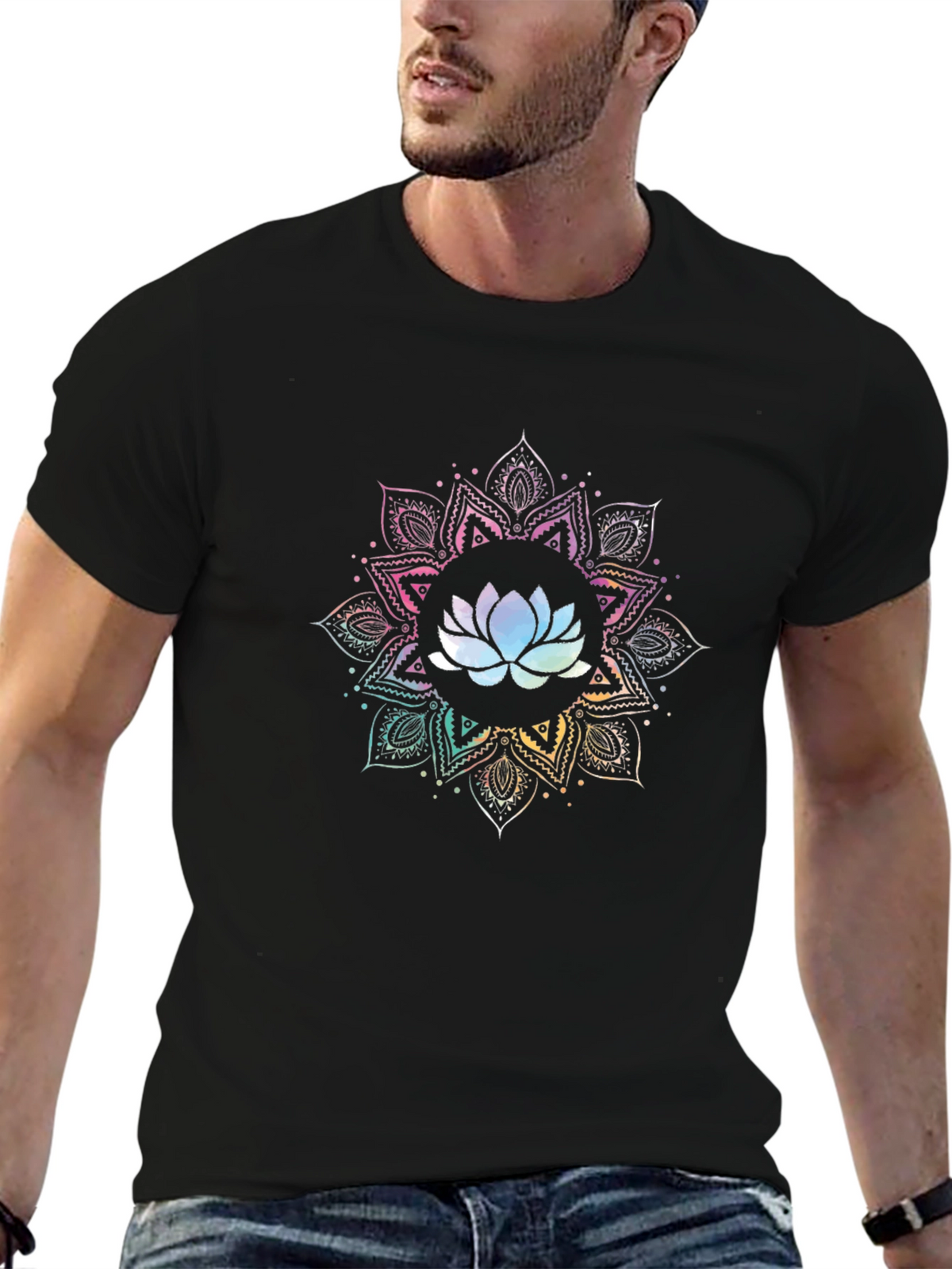 Lotus Mandala Graphic T-Shirt - Black