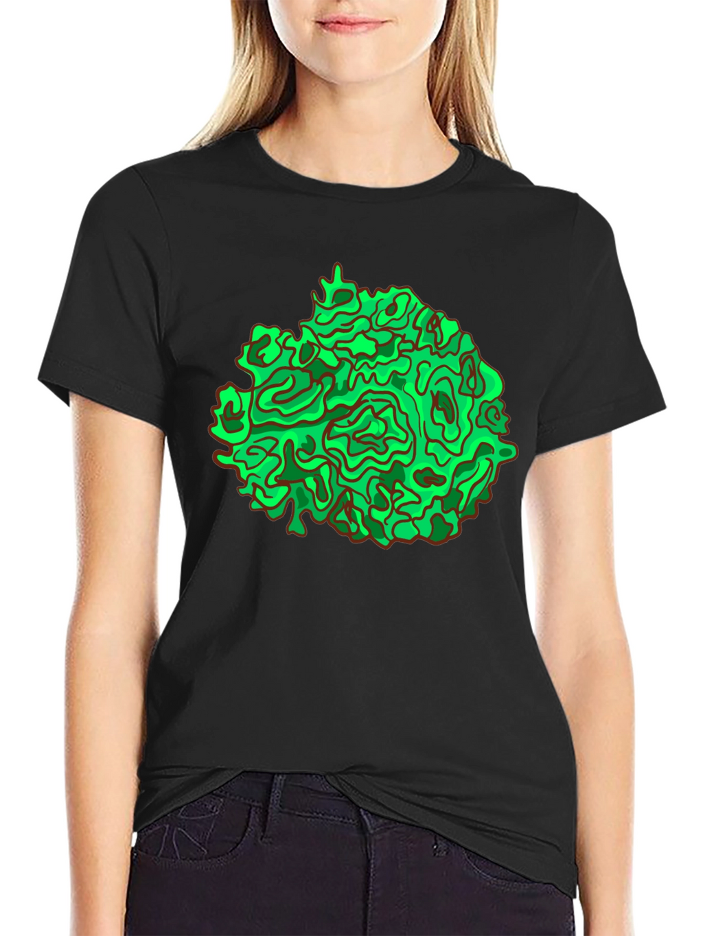 Abstract Green Graphic Black T-Shirt