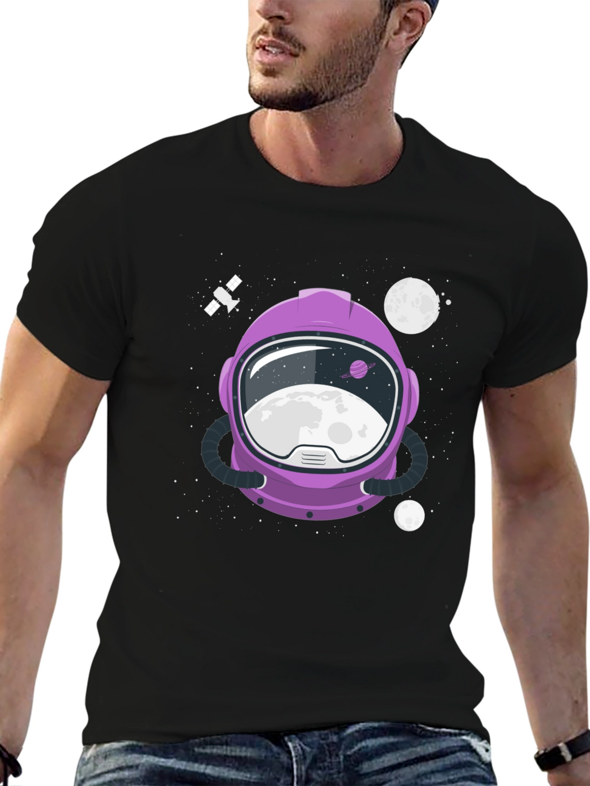 Astronaut Helmet Graphic Tee - Space Exploration Shirt