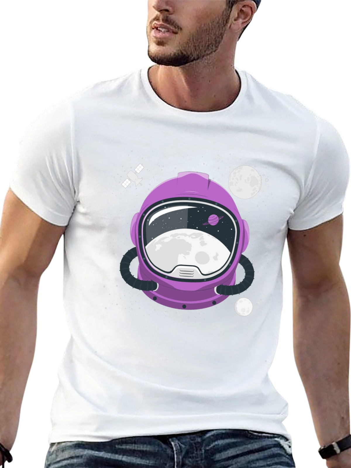 Astronaut Helmet Graphic Tee - Space Exploration Shirt
