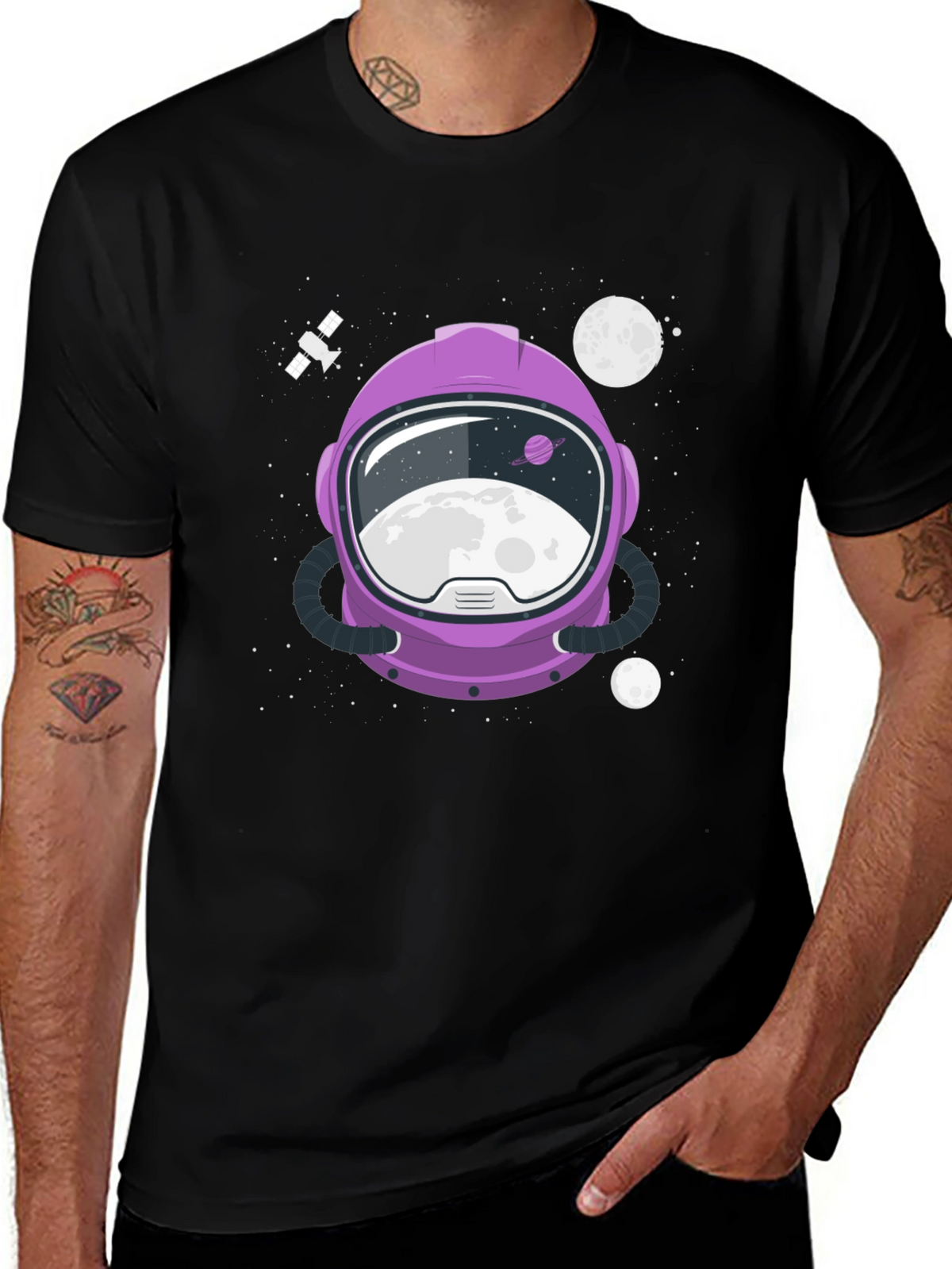 Astronaut Helmet Graphic Tee - Space Exploration Shirt