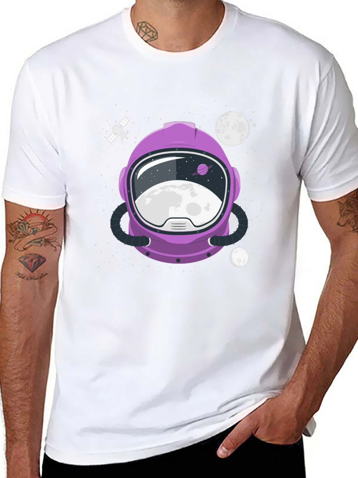 Astronaut Helmet Graphic Tee - Space Exploration Shirt