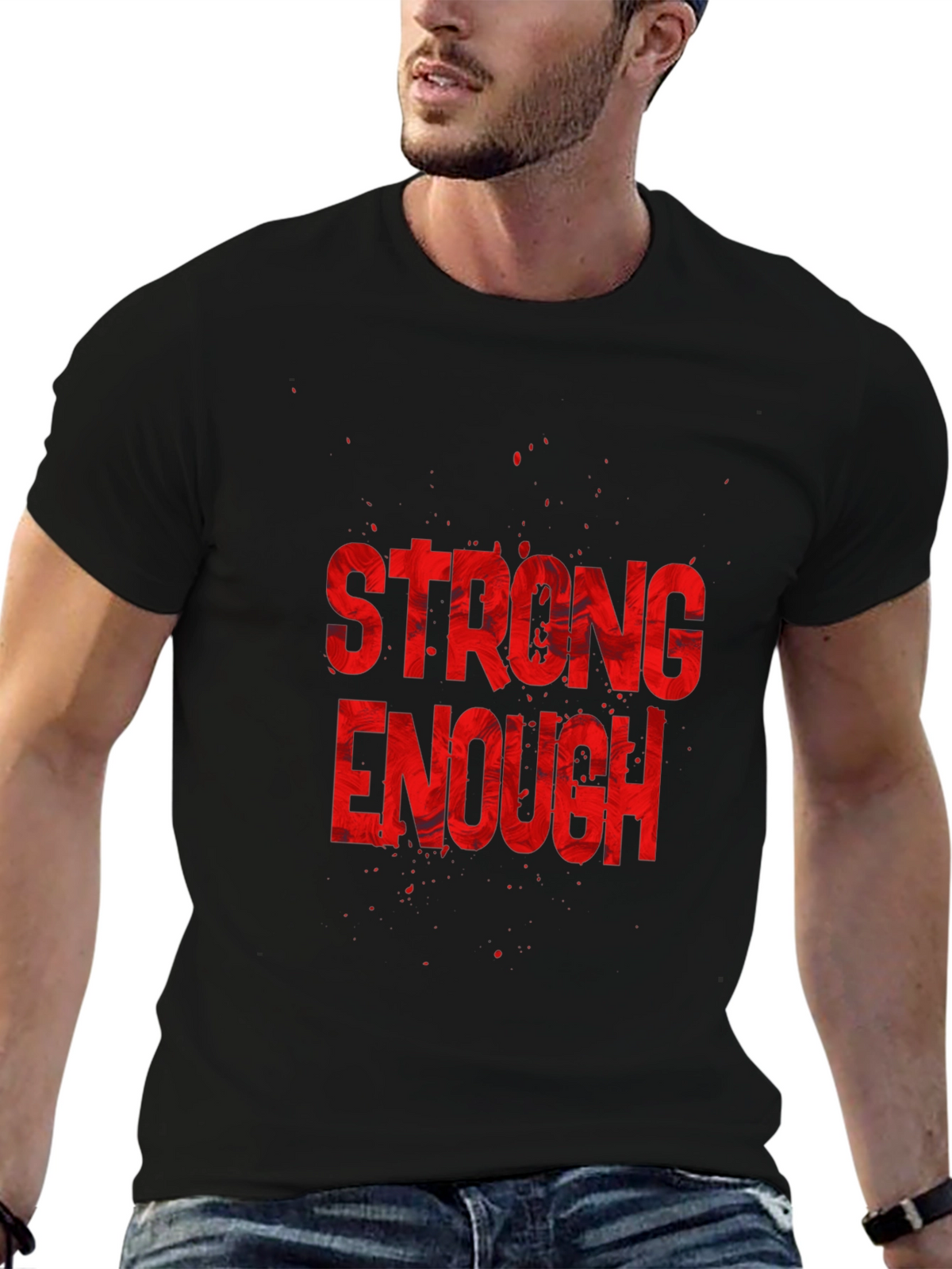 Strong Enough Graphic Tee - Black Cotton T-Shirt