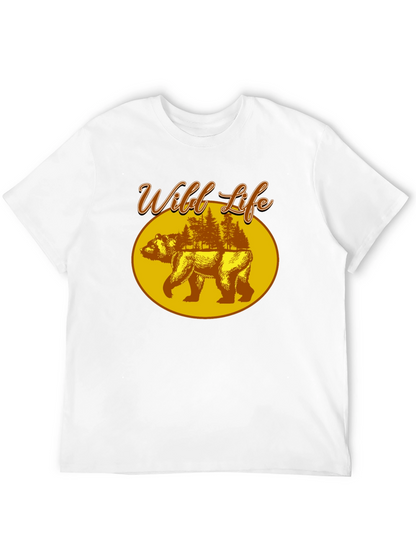 Wild Life Bear Graphic Print Black T-Shirt