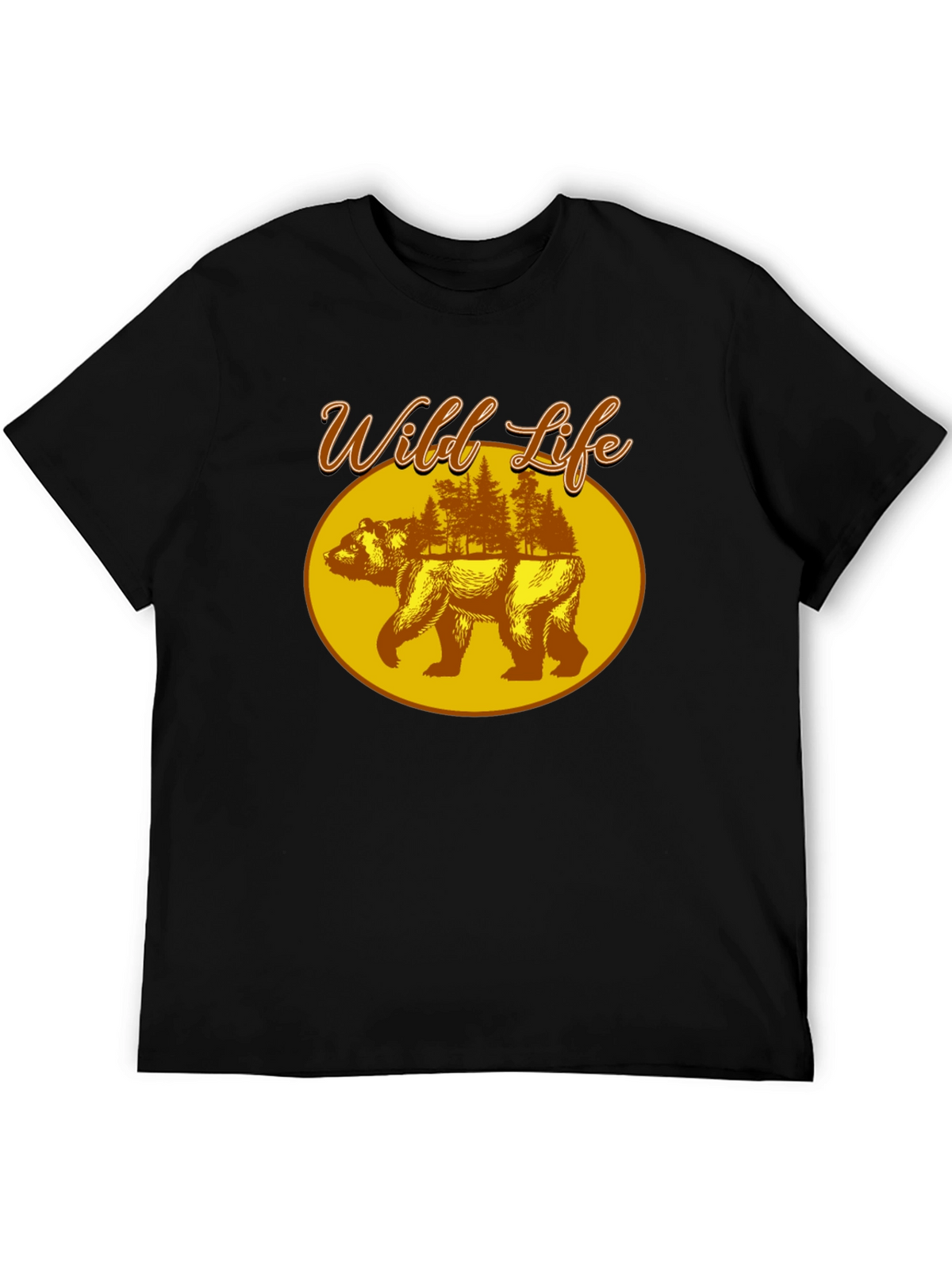 Wild Life Bear Graphic Print Black T-Shirt
