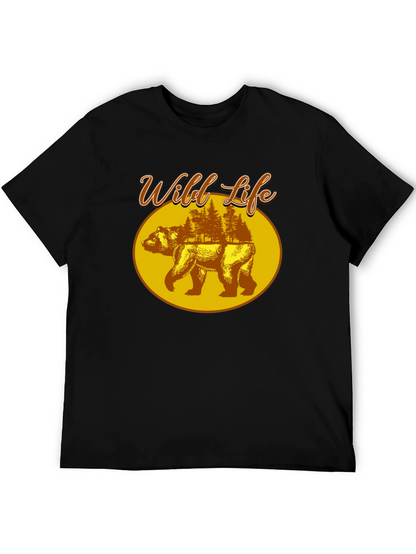 Wild Life Bear Graphic Print Black T-Shirt