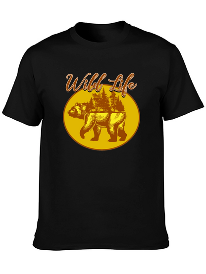 Wild Life Bear Graphic Print Black T-Shirt