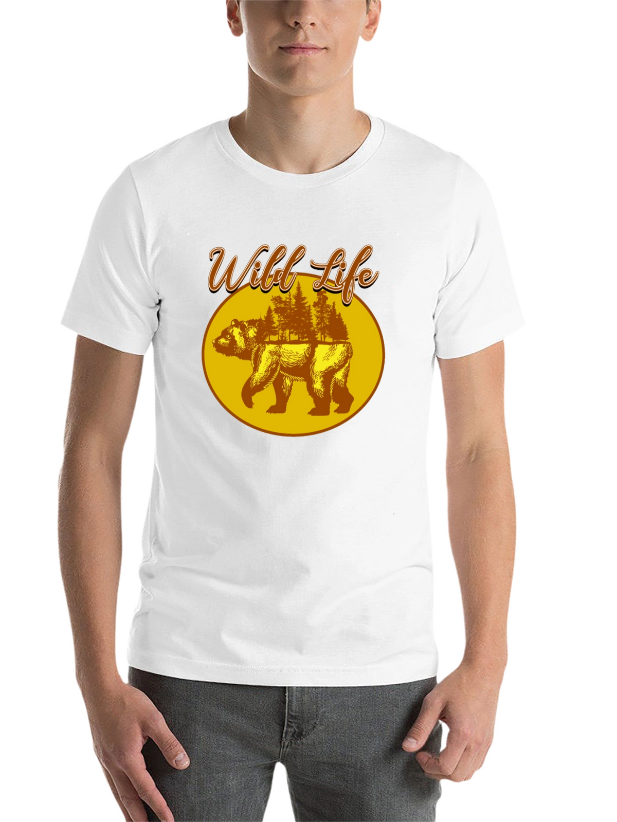Wild Life Bear Graphic Print Black T-Shirt