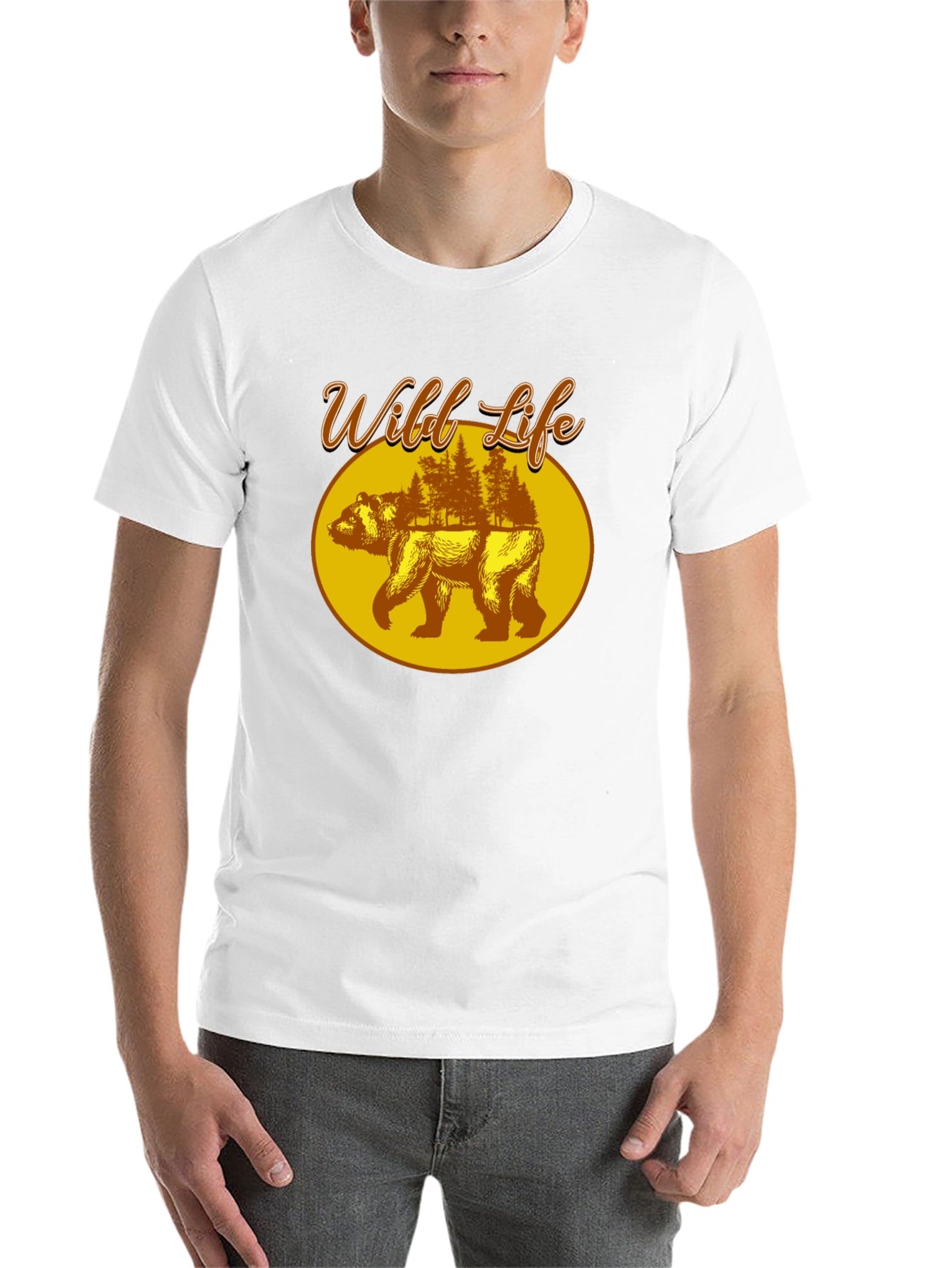 Wild Life Bear Graphic Print Black T-Shirt