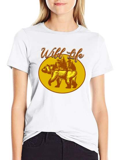 Wild Life Bear Graphic Print Black T-Shirt