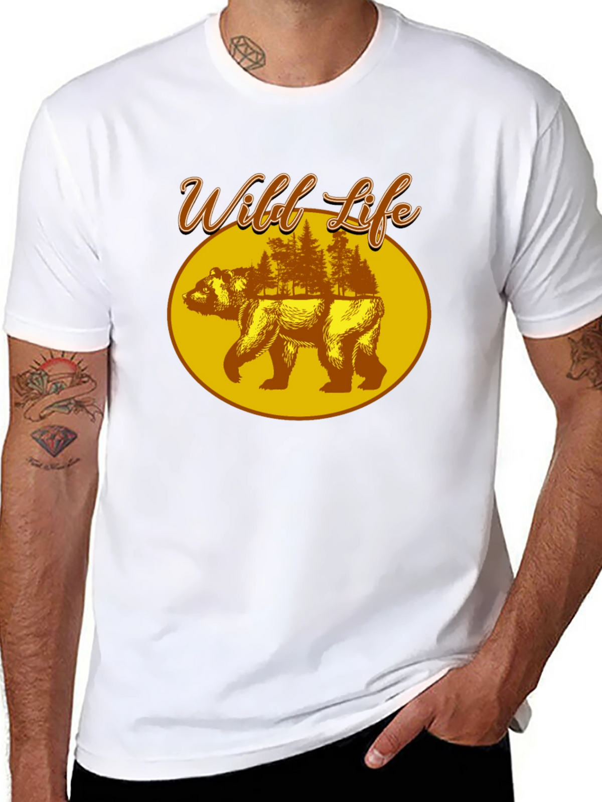 Wild Life Bear Graphic Print Black T-Shirt