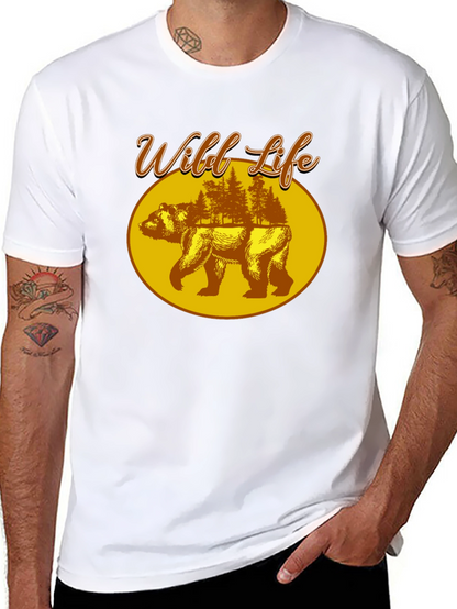 Wild Life Bear Graphic Print Black T-Shirt