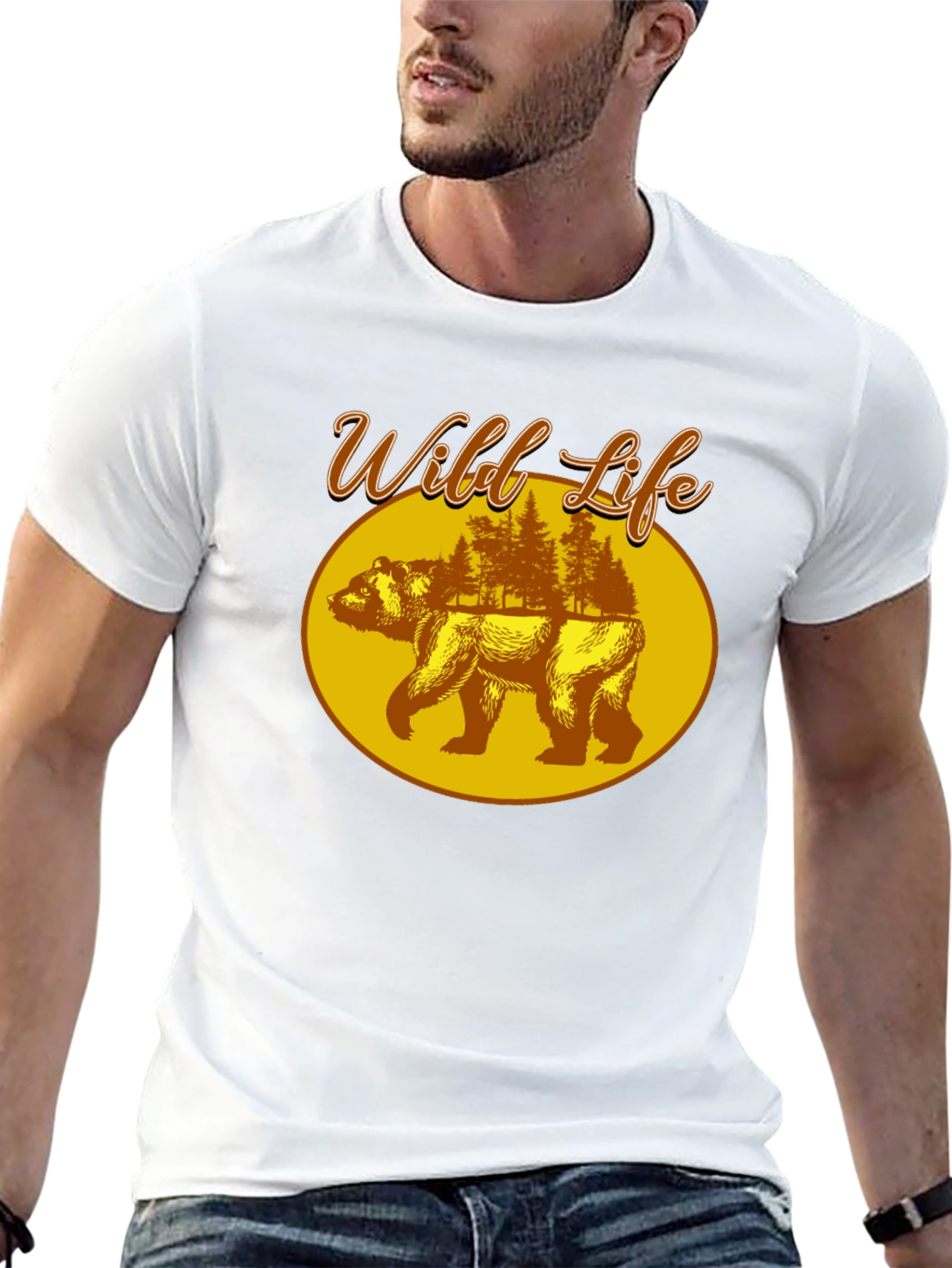 Wild Life Bear Graphic Print Black T-Shirt