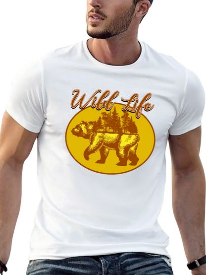 Wild Life Bear Graphic Print Black T-Shirt
