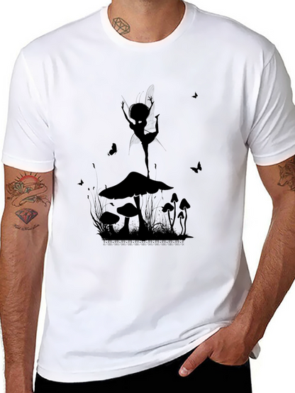 Mushroom Fairy Graphic T-Shirt - Black Cotton Tee