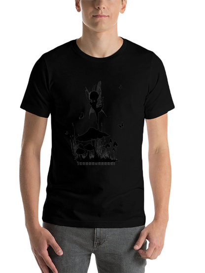 Mushroom Fairy Graphic T-Shirt - Black Cotton Tee