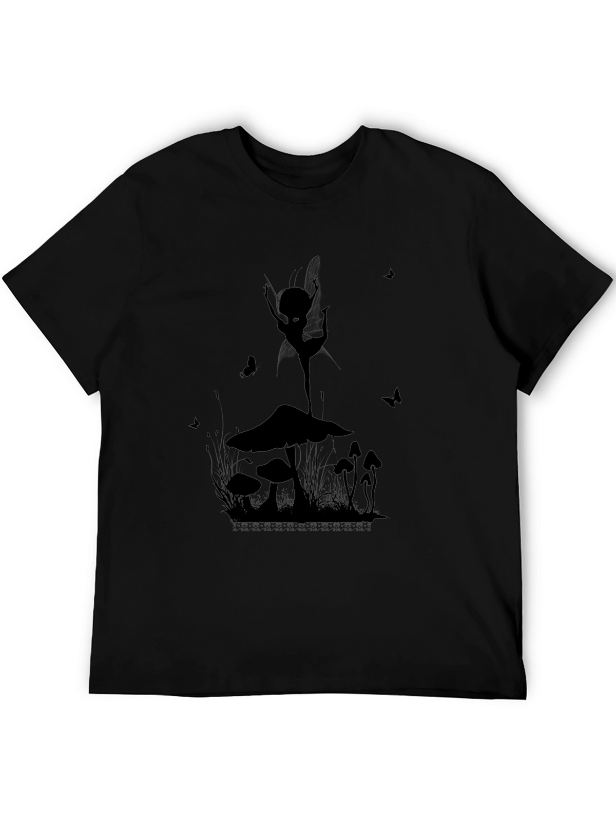Mushroom Fairy Graphic T-Shirt - Black Cotton Tee