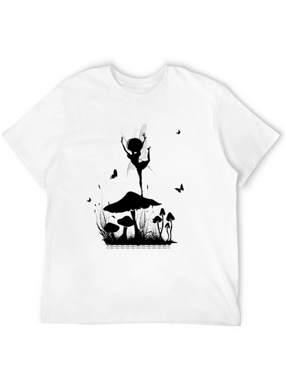 Mushroom Fairy Graphic T-Shirt - Black Cotton Tee