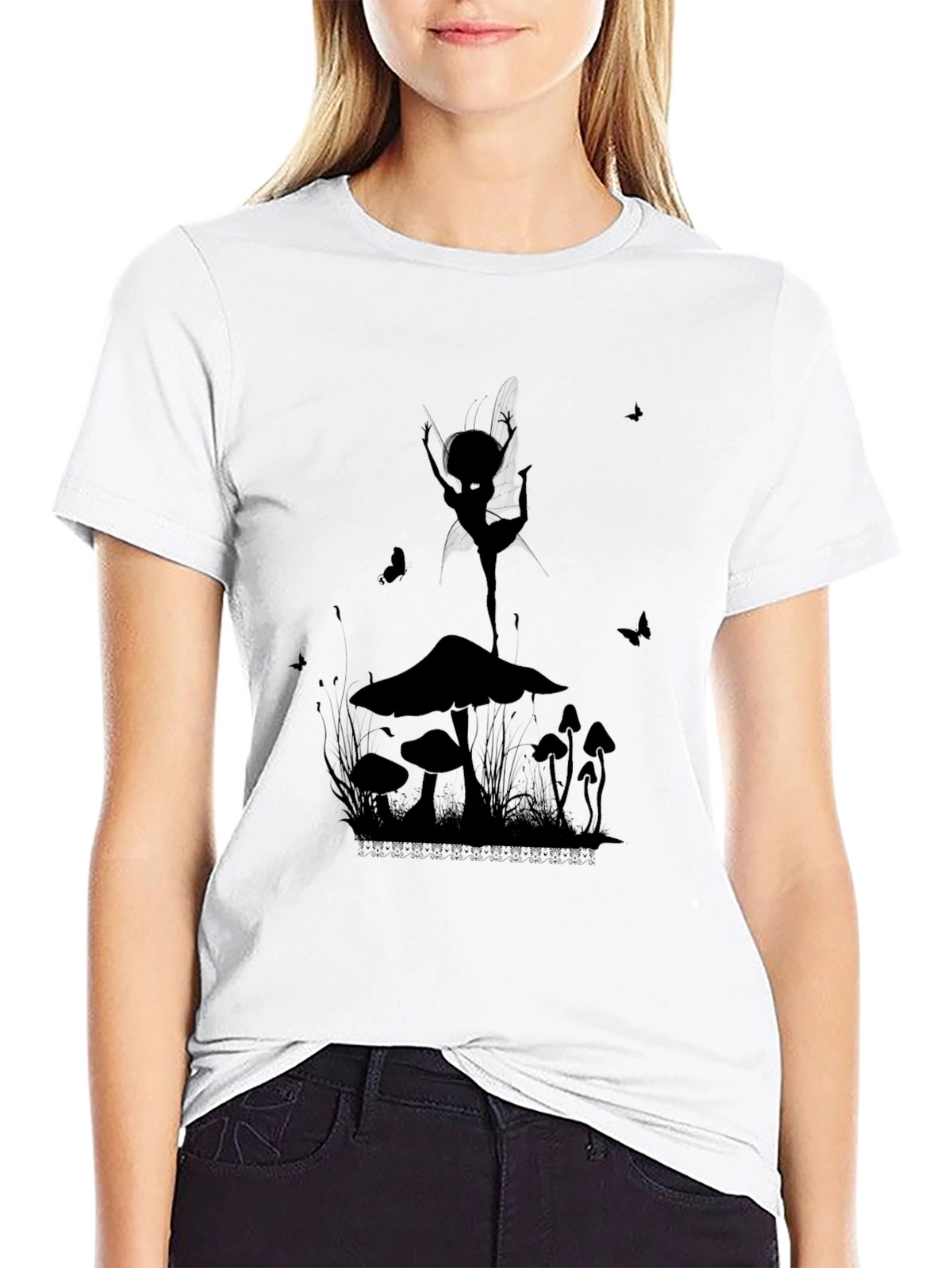 Mushroom Fairy Graphic T-Shirt - Black Cotton Tee