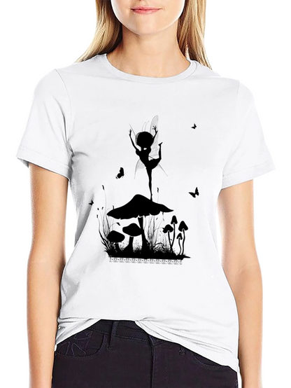 Mushroom Fairy Graphic T-Shirt - Black Cotton Tee