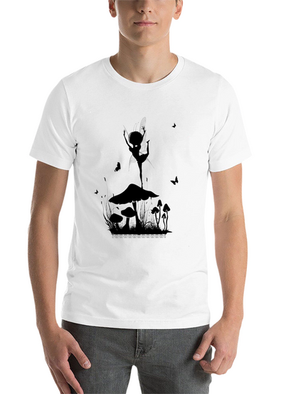 Mushroom Fairy Graphic T-Shirt - Black Cotton Tee