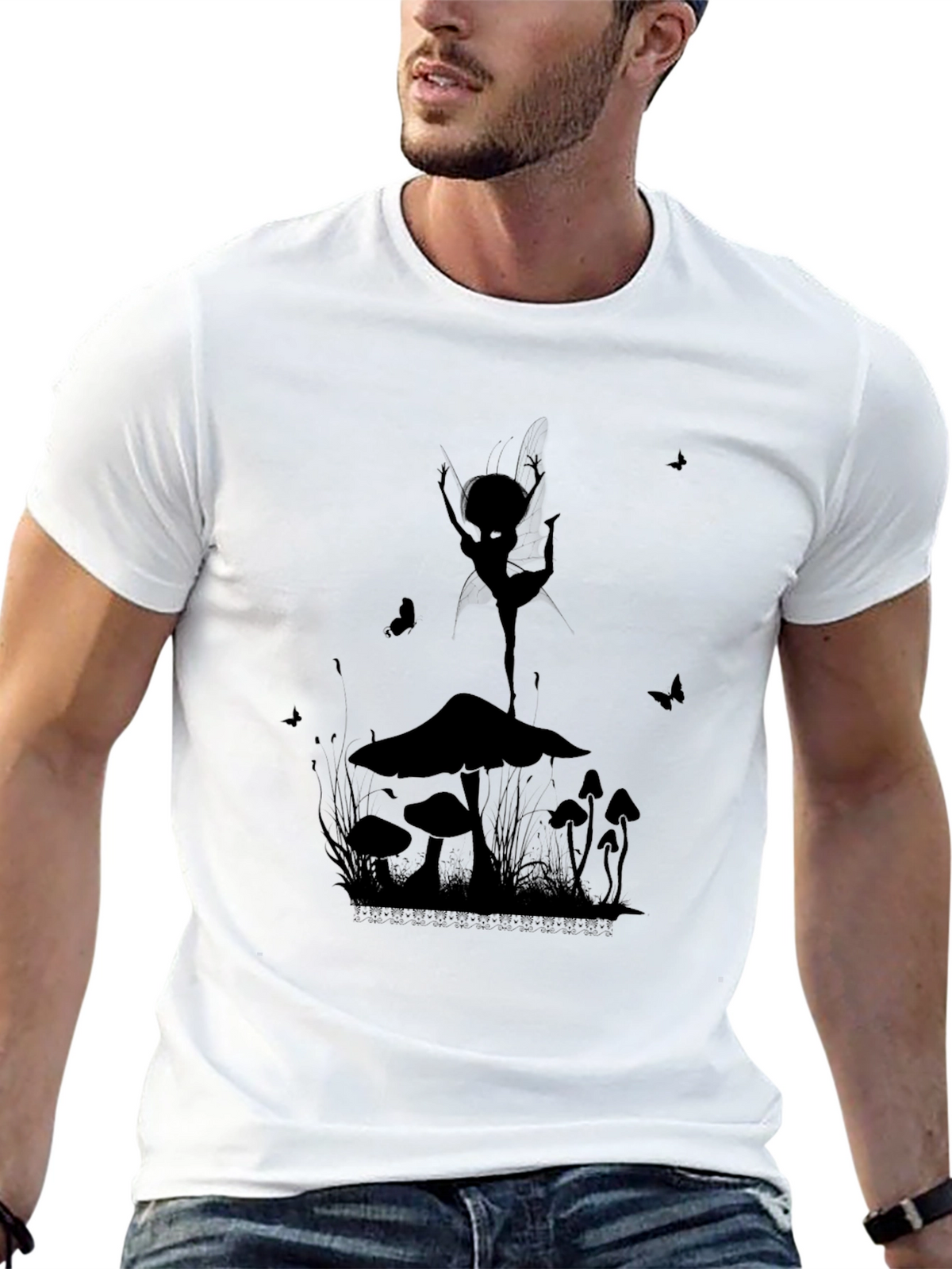 Mushroom Fairy Graphic T-Shirt - Black Cotton Tee