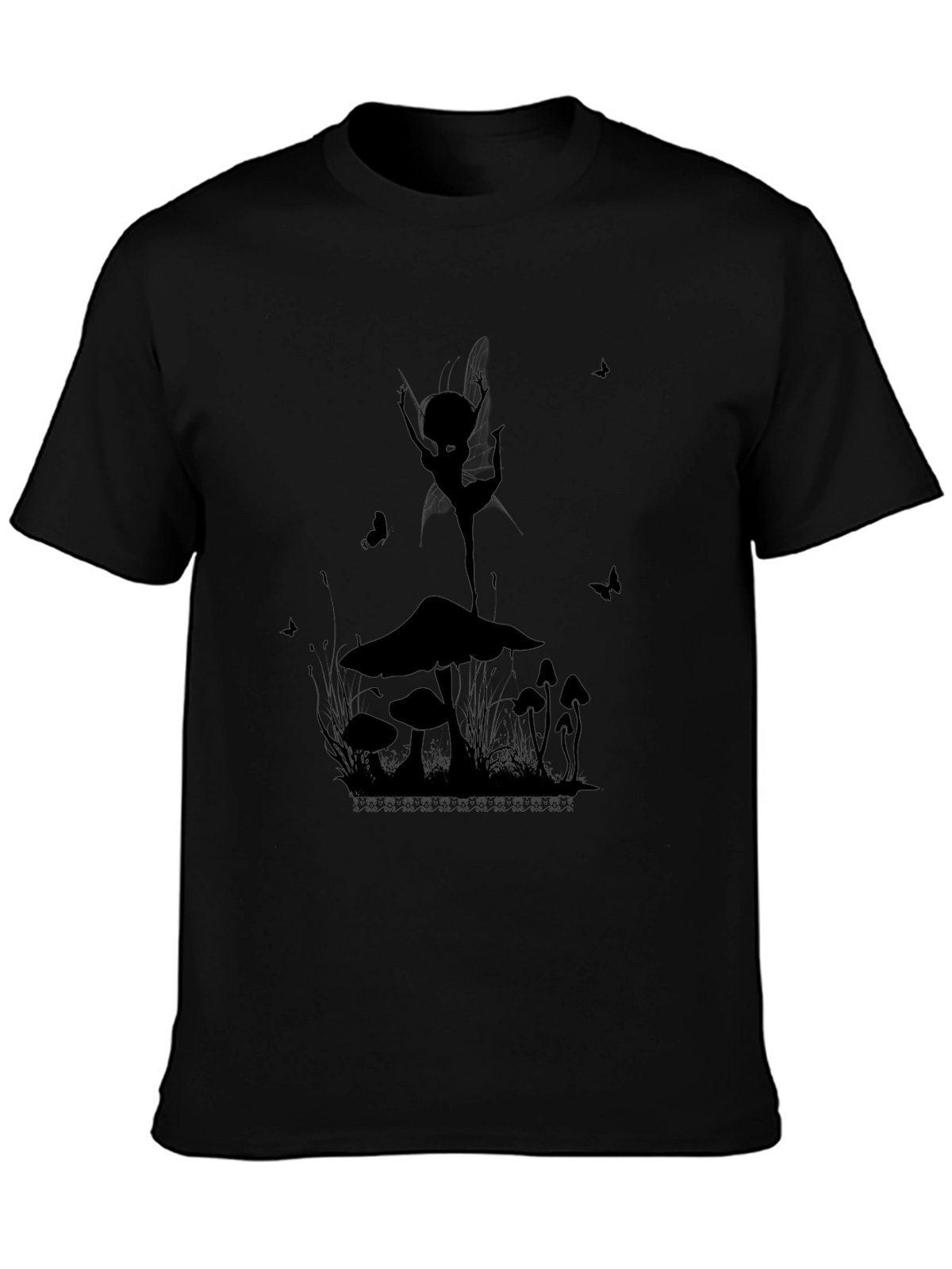 Mushroom Fairy Graphic T-Shirt - Black Cotton Tee