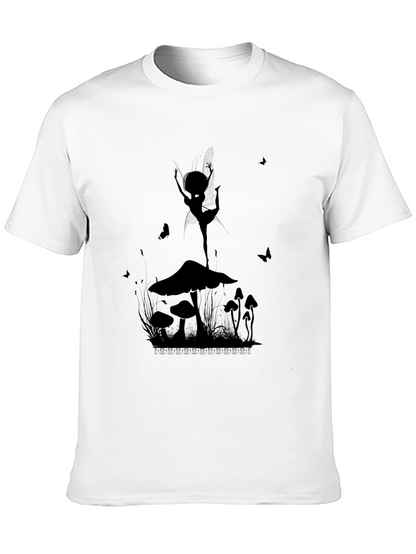 Mushroom Fairy Graphic T-Shirt - Black Cotton Tee