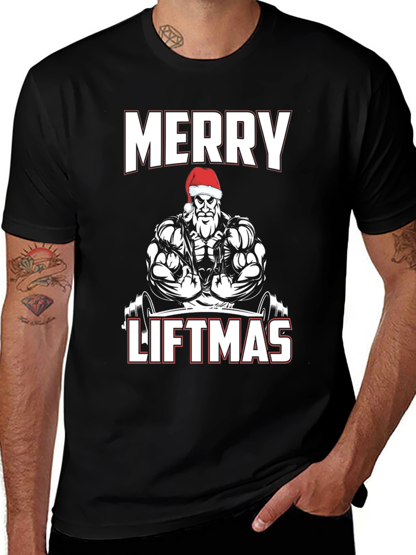 Merry Liftmas Weightlifting Santa T-Shirt