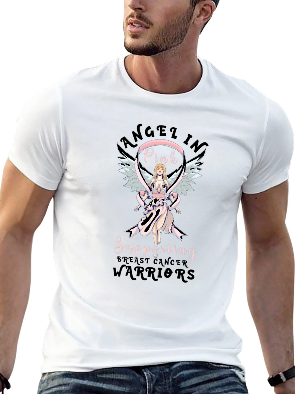 Breast Cancer Awareness Angel In Pink T-Shirt