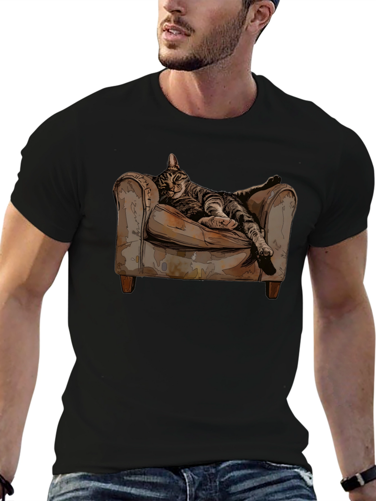 Relaxed Cat in Chair Graphic Tee