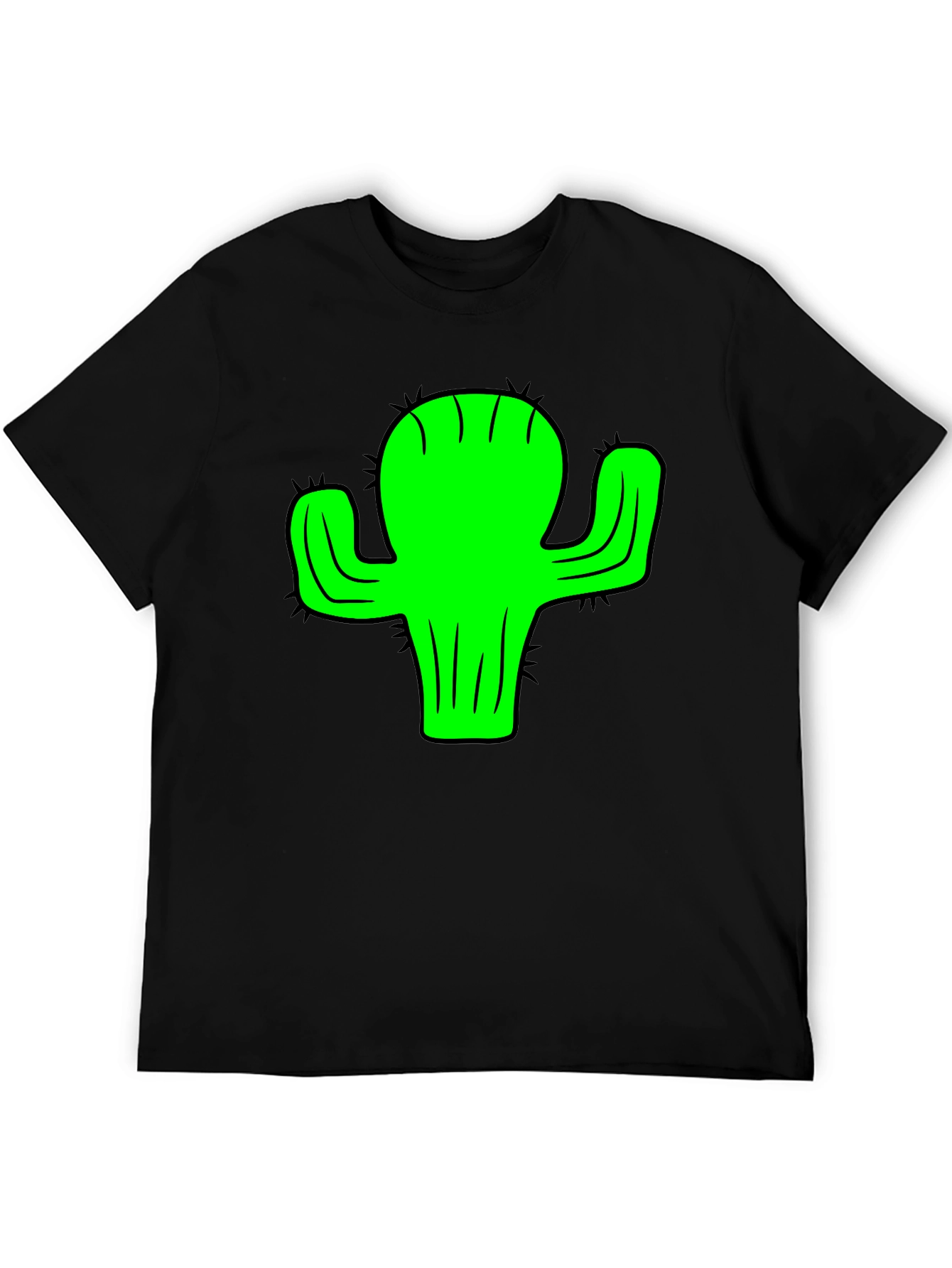Green Cactus Graphic Black T-Shirt