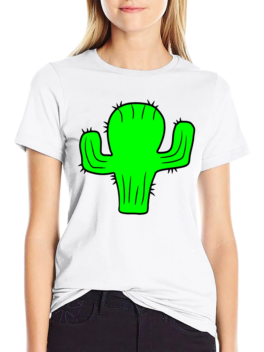 Green Cactus Graphic Black T-Shirt