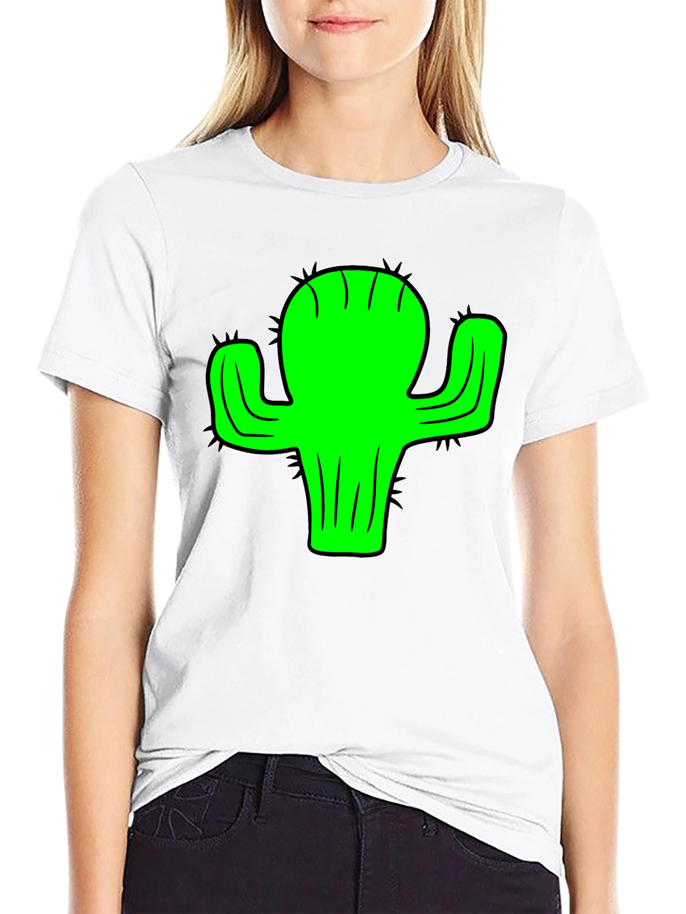 Green Cactus Graphic Black T-Shirt