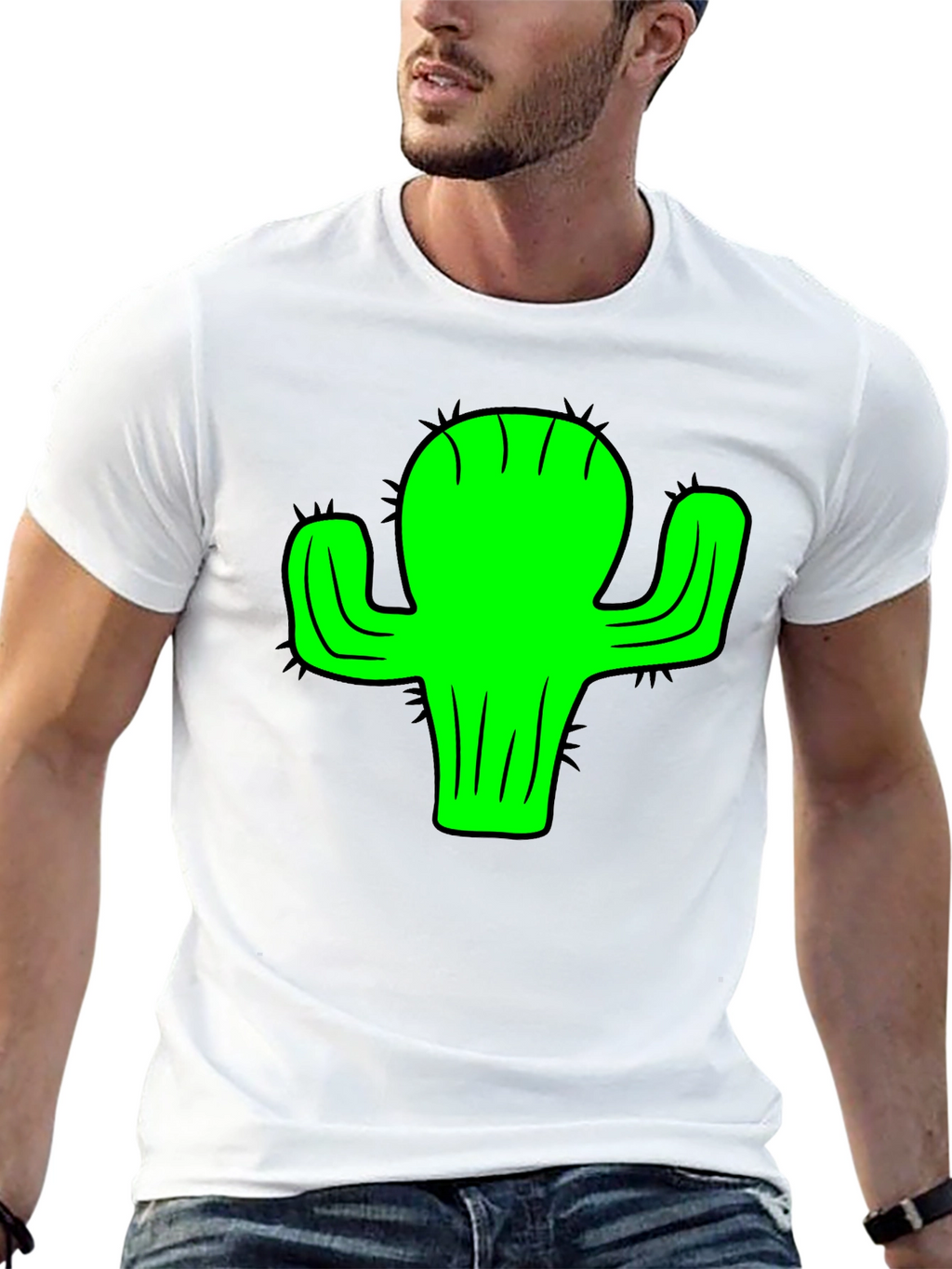 Green Cactus Graphic Black T-Shirt