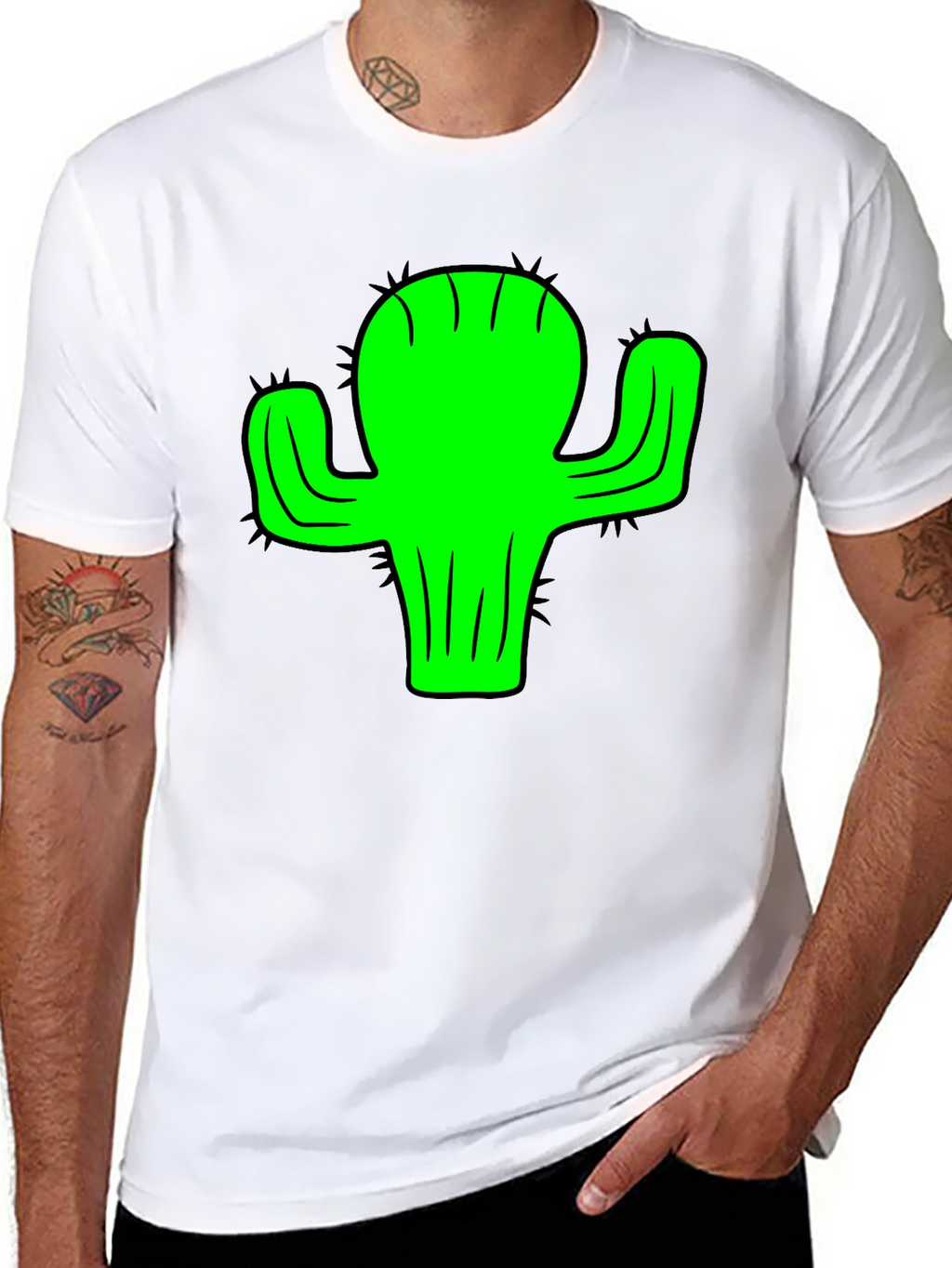 Green Cactus Graphic Black T-Shirt