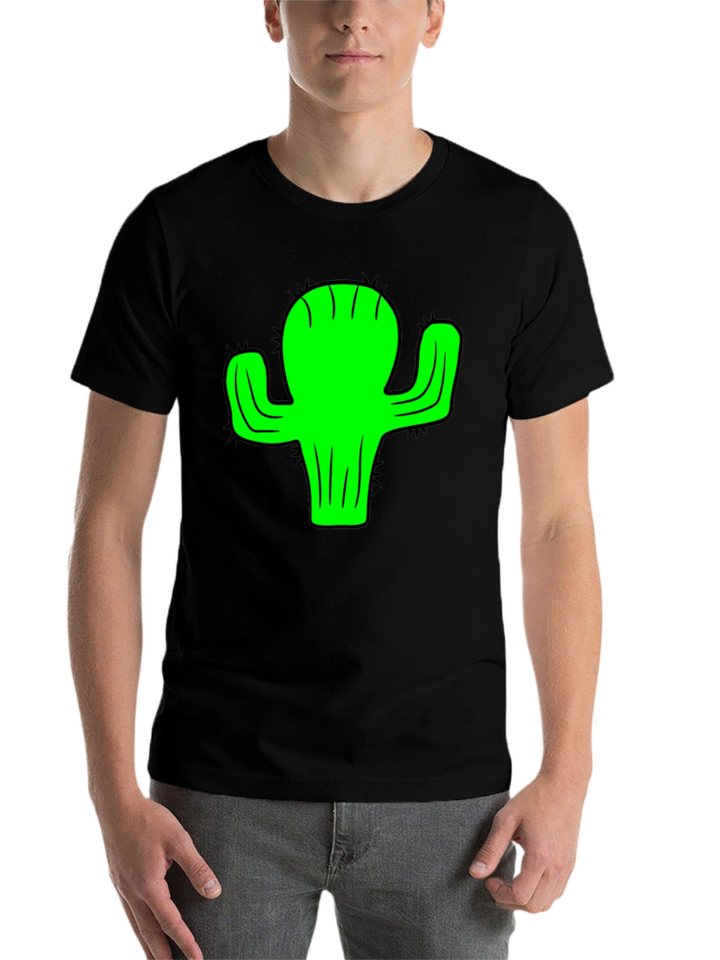 Green Cactus Graphic Black T-Shirt