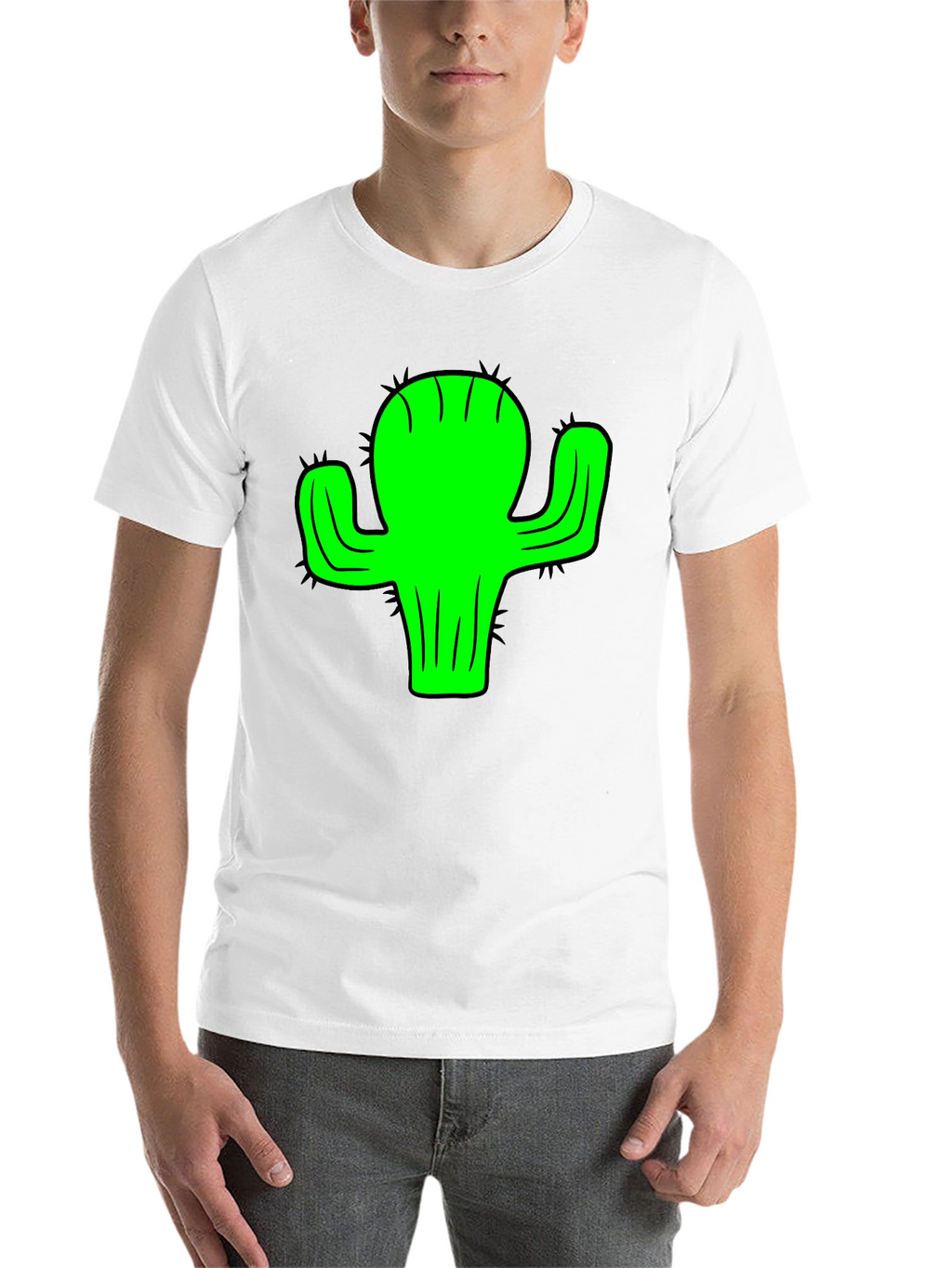 Green Cactus Graphic Black T-Shirt