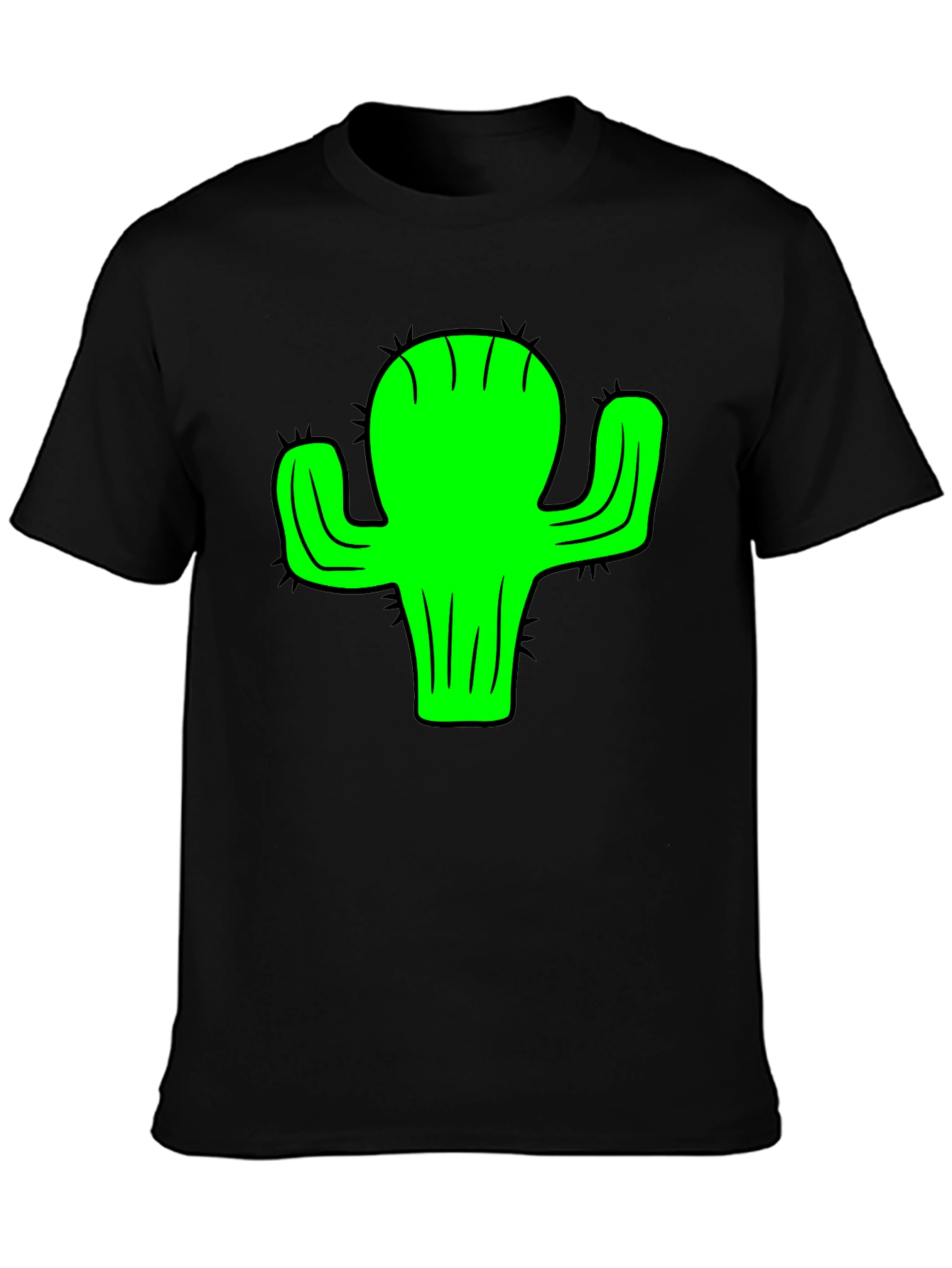 Green Cactus Graphic Black T-Shirt