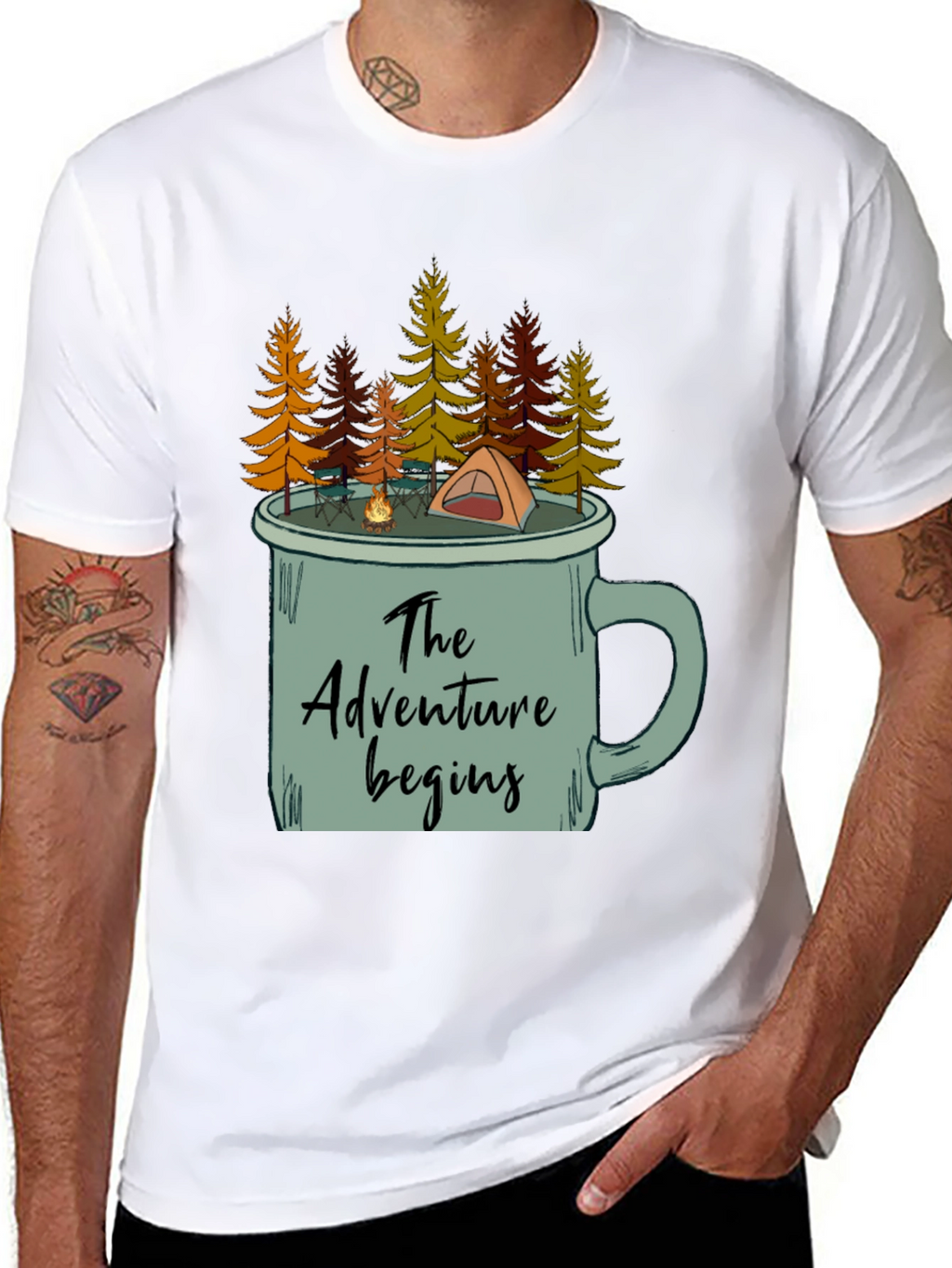 Adventure Begins Camping Mug T-Shirt