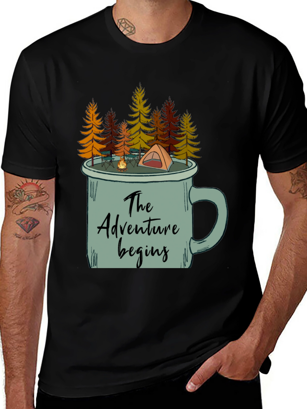 Adventure Begins Camping Mug T-Shirt