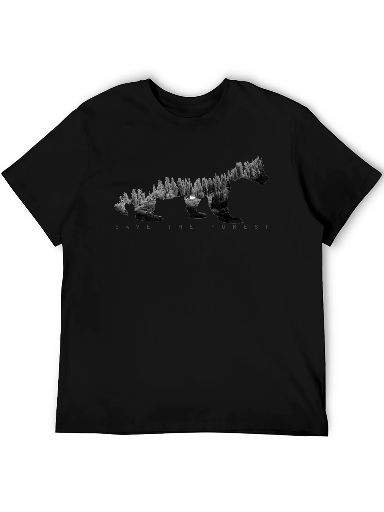 Mens Black Graphic T-Shirt - Save the Forest Bear Design