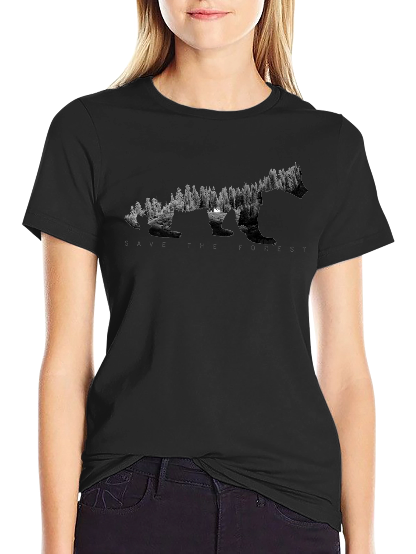 Mens Black Graphic T-Shirt - Save the Forest Bear Design